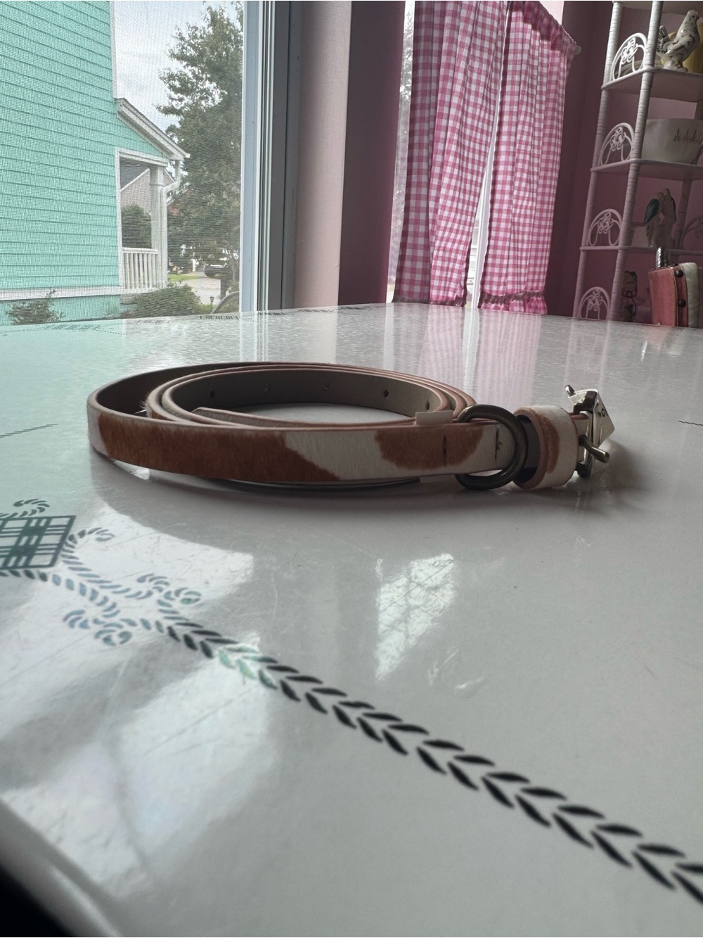American Eagle cow print hair on hide skinny belt size large